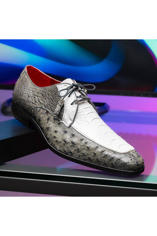 Marco Di Milano Andretti White & Gray Exotic Ostrich Leg Derby (MDM1181)
