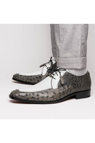 Marco Di Milano Andretti White & Gray Exotic Ostrich Leg Derby (MDM1181)