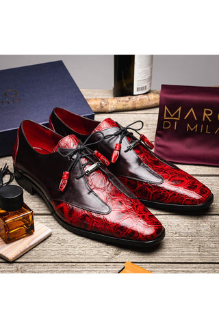 Marco Di Milano Anzio Black Cherry Alligator / Calfskin Leather Derby (MDM1037)