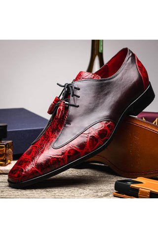 Marco Di Milano Anzio Black Cherry Exotic Alligator / Calfskin Leather Derby (MDM1037)