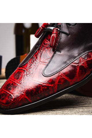 Marco Di Milano Anzio Black Cherry Exotic Alligator / Calfskin Leather Derby (MDM1037)