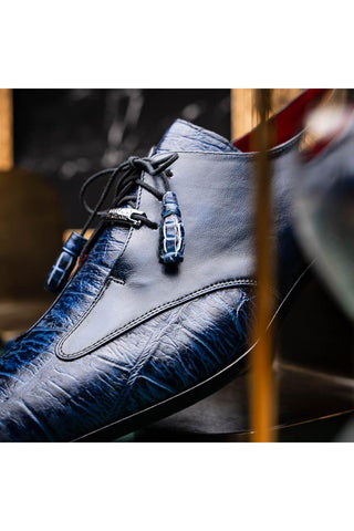 Marco Di Milano Anzio Blue Exotic Alligator / Calfskin Leather Derby (MDM1037)