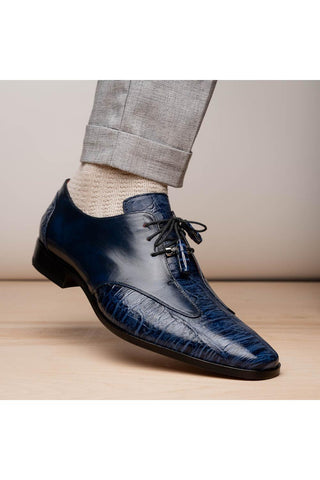 Marco Di Milano Anzio Blue Exotic Alligator / Calfskin Leather Derby (MDM1037)