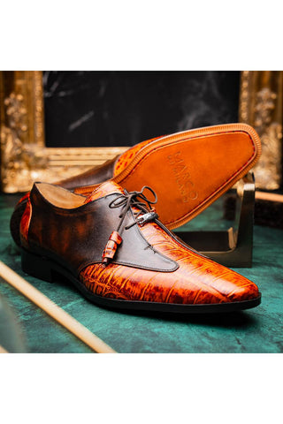 Marco Di Milano Anzio Brandy Alligator / Calfskin Leather Derby (MDM1037)