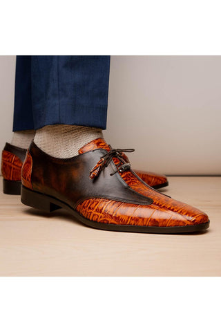 Marco Di Milano Anzio Brandy Exotic Alligator / Calfskin Leather Derby (MDM1037)
