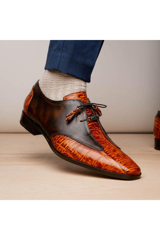 Marco Di Milano Anzio Brandy Exotic Alligator / Calfskin Leather Derby (MDM1037)