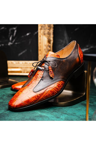Marco Di Milano Anzio Brandy Exotic Alligator / Calfskin Leather Derby (MDM1037)