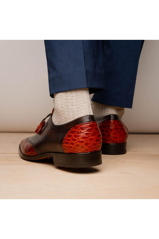 Marco Di Milano Anzio Cognac Alligator / Calfskin Leather Derby (MDM1037)