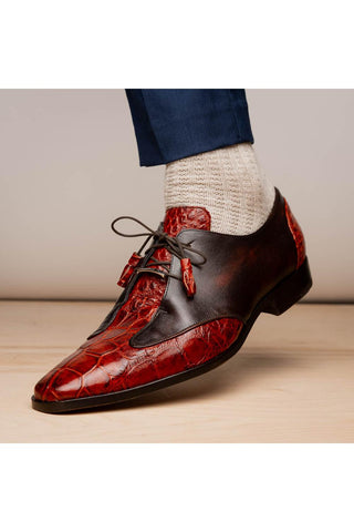 Marco Di Milano Anzio Cognac Exotic Alligator / Calfskin Leather Derby (MDM1037)