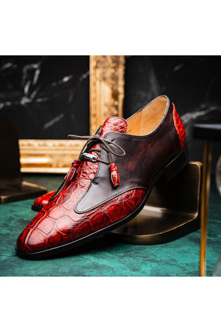 Marco Di Milano Anzio Cognac Exotic Alligator / Calfskin Leather Derby (MDM1037)