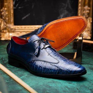 Marco Di Milano ANZIO Exotic Alligator & Calfskin Leather Blue Oxfords (MDM1037)-AmbrogioShoes