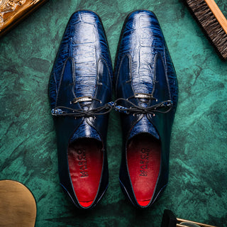 Marco Di Milano ANZIO Exotic Alligator & Calfskin Leather Blue Oxfords (MDM1037)-AmbrogioShoes