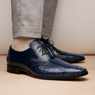 Marco Di Milano ANZIO Exotic Alligator & Calfskin Leather Blue Oxfords (MDM1037)-AmbrogioShoes