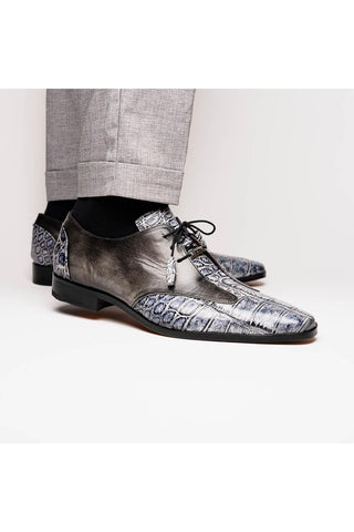Marco Di Milano Anzio Newspaper & Gray Alligator / Calfskin Leather Derby (MDM1037)
