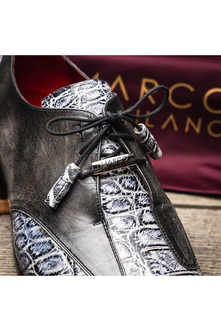 Marco Di Milano Anzio Newspaper & Gray Alligator / Calfskin Leather Derby (MDM1037)
