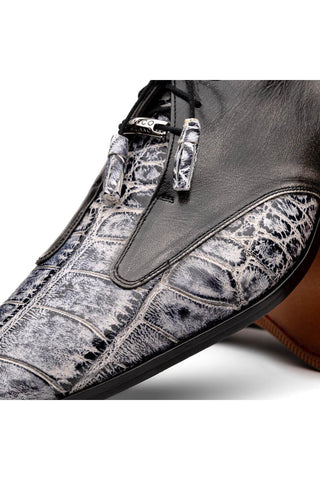 Marco Di Milano Anzio Newspaper & Gray Exotic Alligator / Calfskin Leather Derby (MDM1037)
