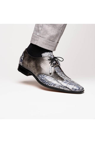 Marco Di Milano Anzio Newspaper & Gray Exotic Alligator / Calfskin Leather Derby (MDM1037)