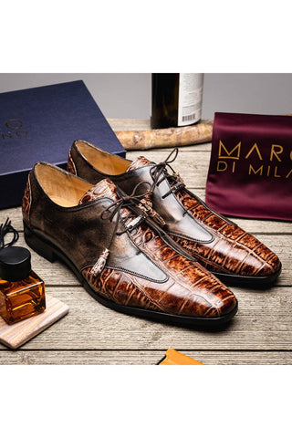 Marco Di Milano Anzio Rustic Orix Exotic Alligator / Calfskin Leather Derby (MDM1037)