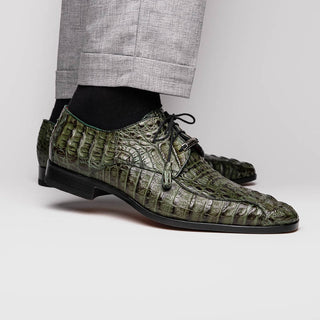 Marco Di Milano Apricena Men's Shoes Green Exotic Crocodile Derby Oxfords (MDM1011)-AmbrogioShoes