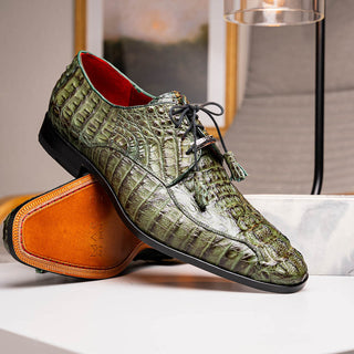 Marco Di Milano Apricena Men's Shoes Green Exotic Crocodile Derby Oxfords (MDM1011)-AmbrogioShoes