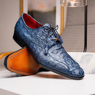 Marco Di Milano Apricena Men's Shoes Navy Exotic Crocodile Derby Oxfords (MDM1010)-AmbrogioShoes