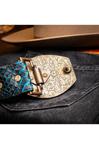 Marco Di Milano Arkansas Men’s Black & Blue Genuine Python Skin Belt (MDMB1046)