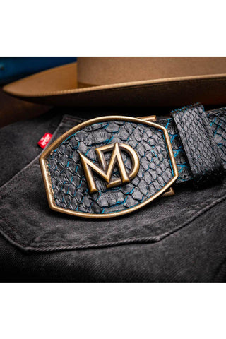 Marco Di Milano Arkansas Men’s Black & Blue Genuine Python Skin Belt (MDMB1046)