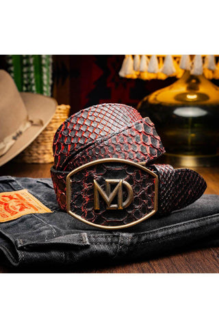 Marco Di Milano Arkansas Men’s Black Cherry Genuine Python Skin Belt (MDMB1046)