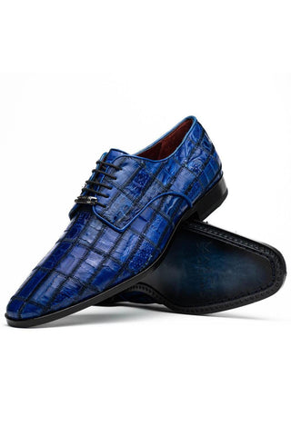 Marco Di Milano Asti Electric Blue Genuine Caiman Crocodile Patchwork Derby (MDM1208)