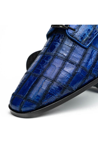 Marco Di Milano Asti Electric Blue Genuine Caiman Crocodile Patchwork Derby (MDM1208)