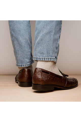 Marco Di Milano Aubiere Brown Ostrich Tassels Loafers (MDM1198)