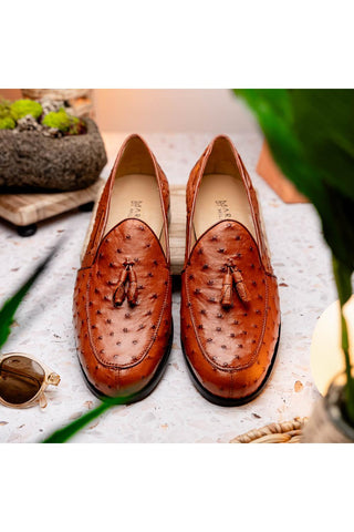 Marco Di Milano Aubiere Cognac Ostrich Tassels Loafers (MDM1198)