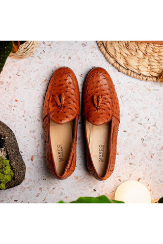 Marco Di Milano Aubiere Cognac Ostrich Tassels Loafers (MDM1198)