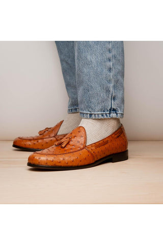 Marco Di Milano Aubiere Cognac Ostrich Tassels Loafers (MDM1198)