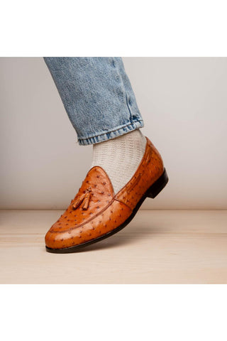 Marco Di Milano Aubiere Cognac Ostrich Tassels Loafers (MDM1198)