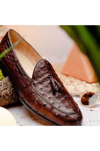 Marco Di Milano Aubiere Exotic Brown Ostrich Tassels Loafers (MDM1198)