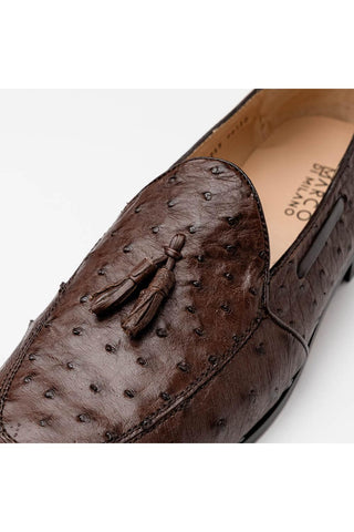 Marco Di Milano Aubiere Exotic Brown Ostrich Tassels Loafers (MDM1198)