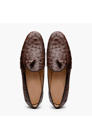 Marco Di Milano Aubiere Exotic Brown Ostrich Tassels Loafers (MDM1198)