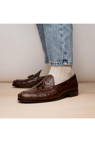 Marco Di Milano Aubiere Exotic Brown Ostrich Tassels Loafers (MDM1198)