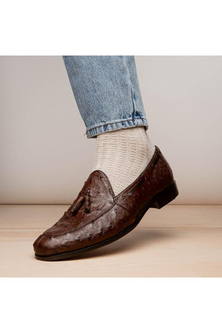 Marco Di Milano Aubiere Exotic Brown Ostrich Tassels Loafers (MDM1198)