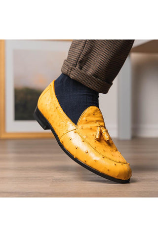 Marco Di Milano Aubiere Exotic Buttercup Ostrich Tassels Loafers (MDM1198)