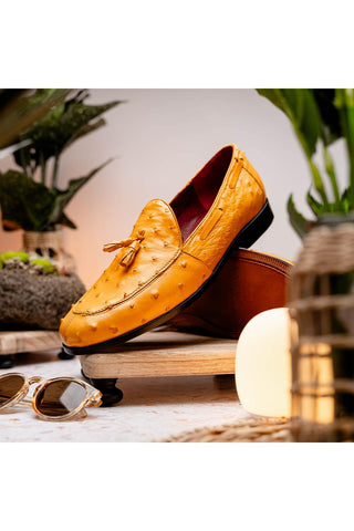 Marco Di Milano Aubiere Exotic Buttercup Ostrich Tassels Loafers (MDM1198)