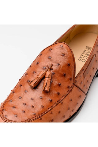 Marco Di Milano Aubiere Exotic Cognac Ostrich Tassels Loafers (MDM1198)