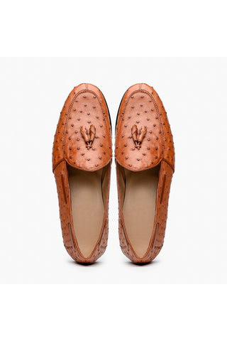 Marco Di Milano Aubiere Exotic Cognac Ostrich Tassels Loafers (MDM1198)