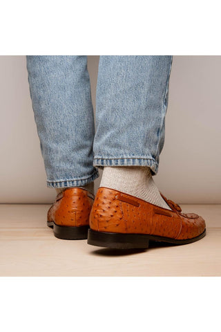 Marco Di Milano Aubiere Exotic Cognac Ostrich Tassels Loafers (MDM1198)