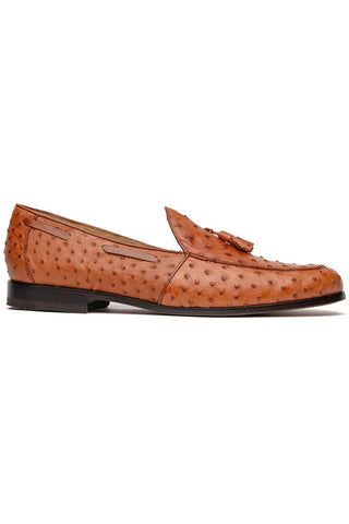 Marco Di Milano Aubiere Exotic Cognac Ostrich Tassels Loafers (MDM1198)