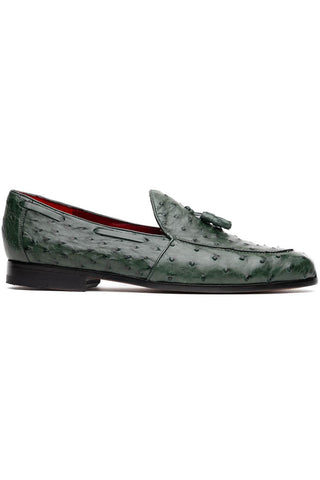 Marco Di Milano Aubiere Exotic Forest Green Ostrich Tassels Loafers (MDM1198)