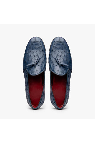 Marco Di Milano Aubiere Exotic Navy Ostrich Tassel Loafers (MDM1198)