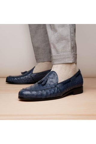 Marco Di Milano Aubiere Exotic Navy Ostrich Tassel Loafers (MDM1198)