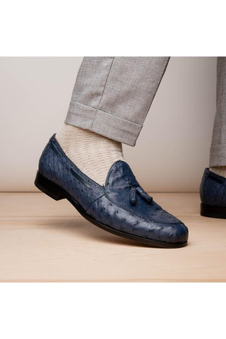 Marco Di Milano Aubiere Exotic Navy Ostrich Tassel Loafers (MDM1198)
